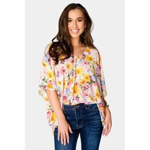 Buddy Love North Tunic‎ Size Medium Floral V-Neck Flowy Boho Colorful Bloomcore